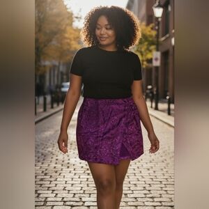SHEIN Curve Purple Jacquard Wrap Mini Skirt Slit Size 0XL